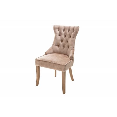 Set 2 scaune tapitat cu Catifea Bej cu picioare din Lemn masiv Maro H96xL57xA63cm Castle