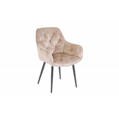 Set 2 scaune tapitat cu Catifea Bej cu picioare din Metal Negru H84xL59xA62cm Milano