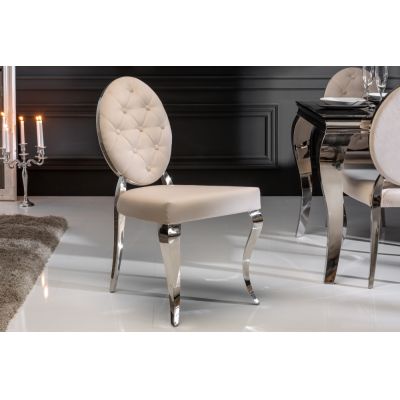Set 2 scaune tapitat cu Catifea Bej cu picioare din Otel inoxidabil Argintiu H92xL49xA61cm Barock Modern