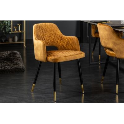 Set 2 scaune tapitat cu Catifea Galben cu picioare din Metal Negru/Auriu H81xL56xA57cm Paris