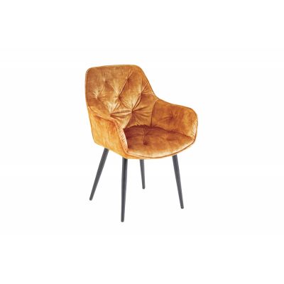 Set 2 scaune tapitat cu Catifea Galben cu picioare din Metal Negru H84xL59xA62cm Milano