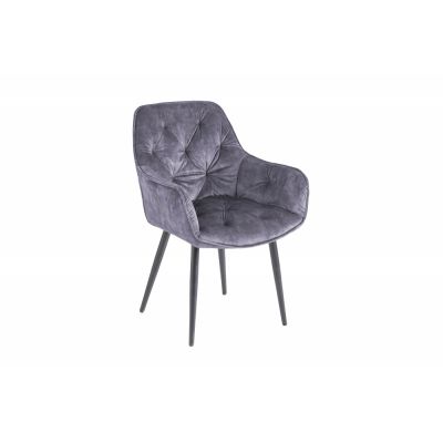 Set 2 scaune tapitat cu Catifea Gri cu picioare din Metal Negru H84xL59xA62cm Milano