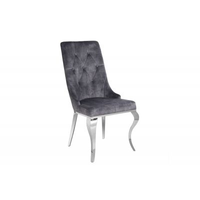 Set 2 scaune tapitat cu Catifea Gri cu picioare din Otel inoxidabil Argintiu H102xL55xA67cm Barock Lion