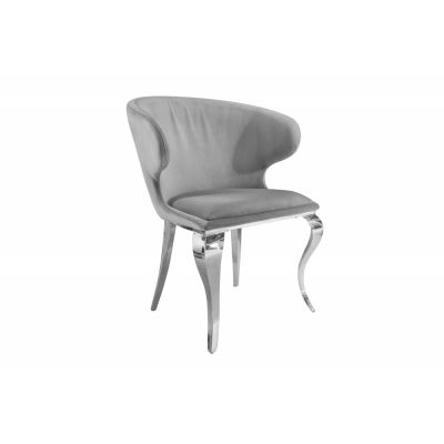 Set 2 scaune tapitat cu Catifea Gri cu picioare din Otel inoxidabil Argintiu H79xL62xA57cm Barock II
