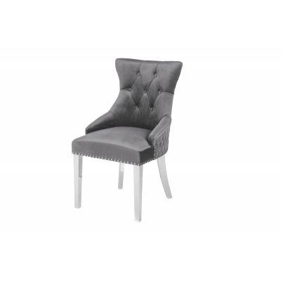 Set 2 scaune tapitat cu Catifea Gri cu picioare din Otel inoxidabil Argintiu H94xL53xA63cm Castle