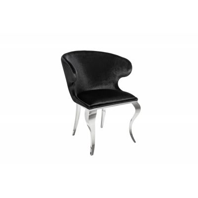 Set 2 scaune tapitat cu Catifea Negru cu picioare din Otel inoxidabil Argintiu H79xL61xA60cm Barock II