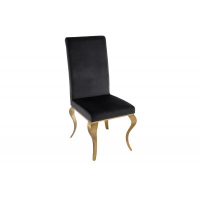 Set 2 scaune tapitat cu Catifea Negru cu picioare din Otel inoxidabil Auriu H104xL45xA64cm Barock