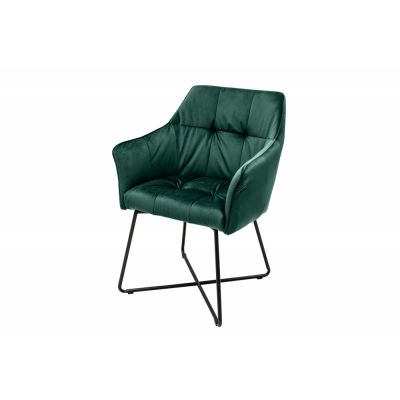 Set 2 scaune tapitat cu Catifea Verde cu picioare din Metal Negru H83xL60xA61cm Loft