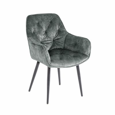 Set 2 scaune tapitat cu Catifea Verde cu picioare din Metal Negru H84xL59xA62cm Milano