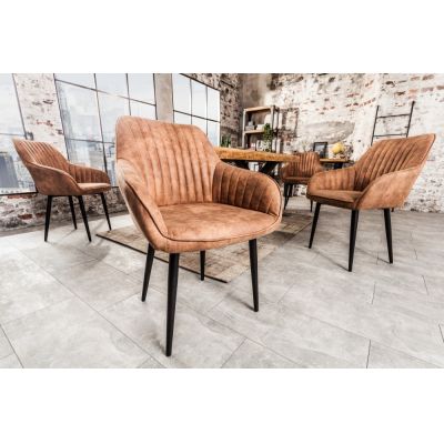 Set 2 scaune tapitat cu Microfibra Maro cu picioare din Metal Negru H84xL60xA61cm Turin