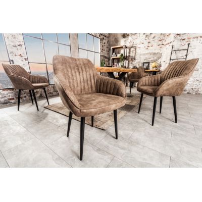 Set 2 scaune tapitat cu Microfibra Maro taupe cu picioare din Metal Negru H84xL60xA61cm Turin