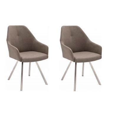 Set 2 scaune tapitate cu piele ecologica si picioare metalice, Madita A, Bej / Crom, l55xA63xH86 cm