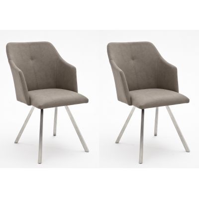Set 2 scaune tapitate cu piele ecologica si picioare metalice, Madita B, Bej / Crom, l54xA62xH88 cm