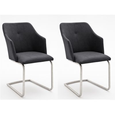 Set 2 scaune tapitate cu piele ecologica si picioare metalice, Madita B Swing, Antracit / Crom, l54xA62xH88 cm