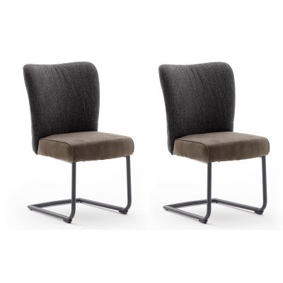 Set 2 scaune tapitate cu stofa si picioare metalice, Santiago A Swing, Antracit / Negru, l53xA64xH93 cm