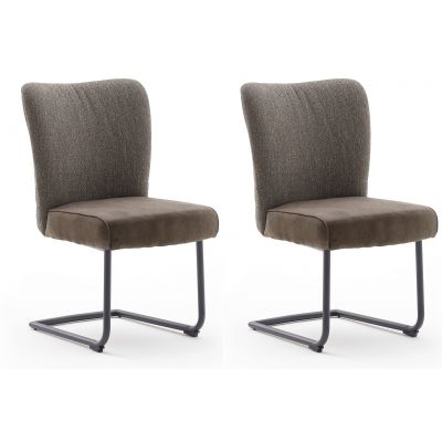 Set 2 scaune tapitate cu stofa si picioare metalice, Santiago A Swing, Cappucino / Negru, l53xA64xH93 cm