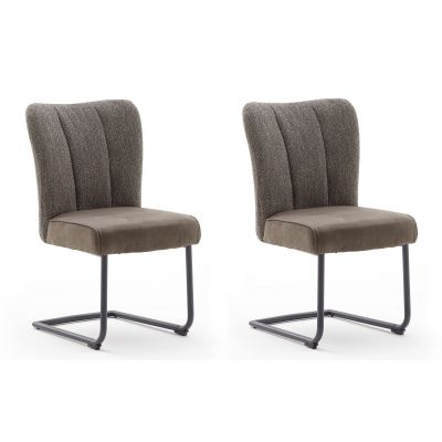 Set 2 scaune tapitate cu stofa si picioare metalice, Santiago B Swing, Cappucino / Negru, l53xA64xH93 cm