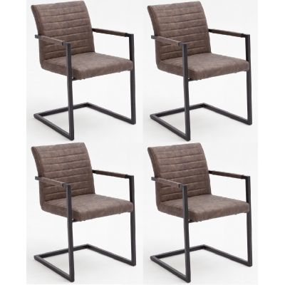 Set 4 scaune tapitate cu piele ecologica si picioare metalice, Kian A Plus, Maro / Negru, l54xA63xH86 cm
