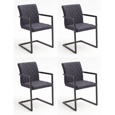 Set 4 scaune tapitate cu piele ecologica si picioare metalice, Kian B Plus, Gri / Negru, l54xA63xH86 cm
