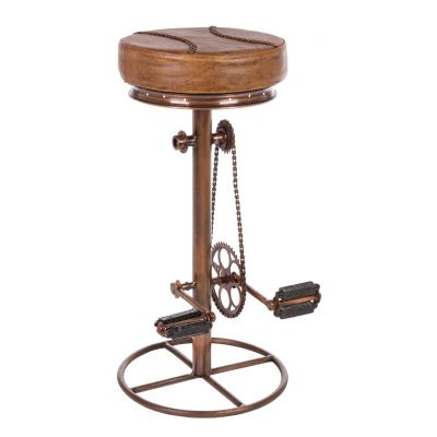 Scaun de bar Cycle, Bizzotto, piele naturala, inaltime ajustabila, Ø 42x80 cm, cupru