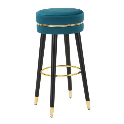 Scaun de bar Paris Teal, Mauro Ferretti, Ø 35x74 cm, lemn de pin/catifea, turcoaz ieftin