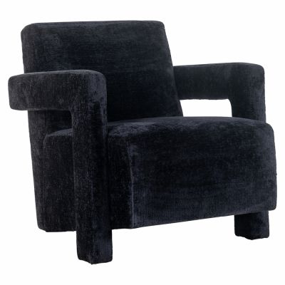 Scaun tapitat cu Chenille Negru cu picioare din Metal Negru H76xL72xA83cm Devanto Richmond Interiors