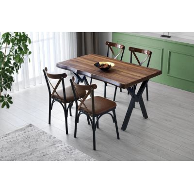 Set 4 scaune, Nmobb, Ahsap Ekol 251, 42 x 84 x 41 cm, metal/lemn, maro