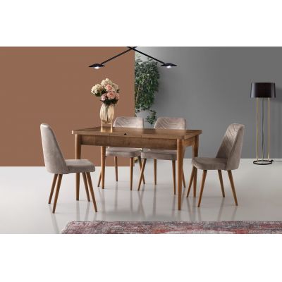 Set 4 scaune, Nmobb, Dallas 555, 50 x 90 x 49 cm, lemn/metal, maro/bej