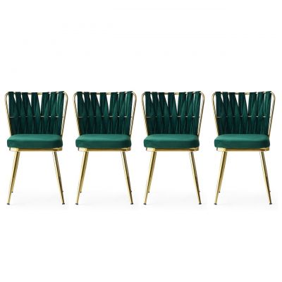 Set 4 scaune, Nmobb, Kusakli 141, 43 x 82 x 43 cm, metal/pal, auriu/verde