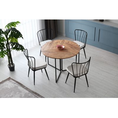 Set 4 scaune, Nmobb, Yildiz 186, 43 x 82 x 42 cm, metal/pal, negru/alb