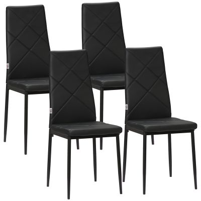 Set de 4 scaune de sufragerie cu spatar inalt HOMCOM, scaune moderne din piele artificiala si otel, 41x50x97cm, negru | Aosom RO