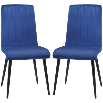 HOMCOM Scaune de Luat Masa Set de 2 Scaune de luat Masa, Scaune de Bucatarie Moderne din Tesatura de Catifea , Albastru