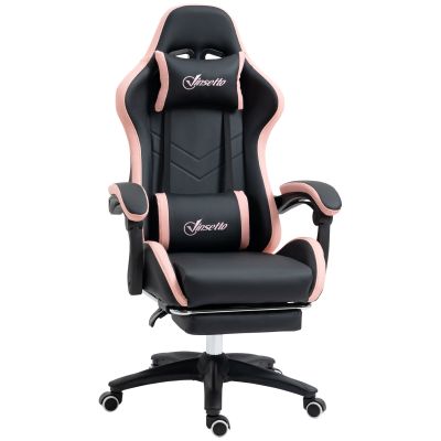 Scaun de Gaming Premium, Piele Ecologică PU, Oțel, Înălțime Ajustabilă, Spătar Inclinabil, 65x65x121-129 cm, Roz și Negru | Aosom Romania