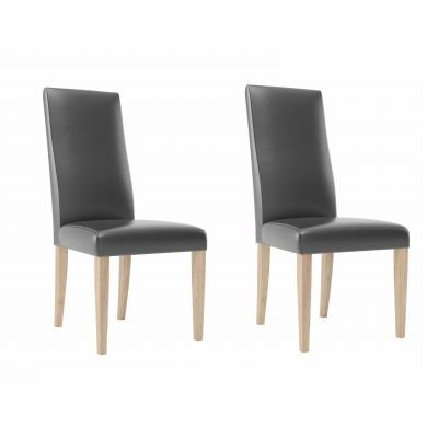 Set 2 scaune tapitate cu piele ecologica si picioare din lemn, Kama 101 Negru / Stejar, l47xA41xH100 cm