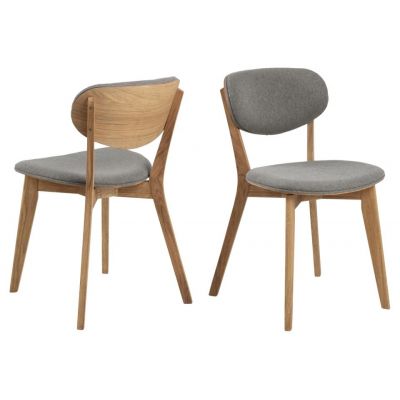 Set 2 scaune tapitate cu stofa si picioare din lemn Minsk Gri deschis / Stejar, l46,5xA53xH80,5 cm