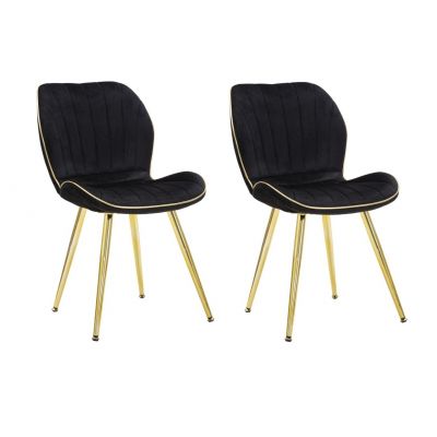 Set 2 scaune tapitate cu stofa si picioare metalice, Paris Space Velvet Negru / Auriu, l58xA46xH77 cm