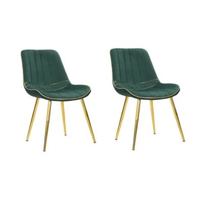 Set 2 scaune tapitate cu stofa si picioare metalice Paris Velvet Verde / Auriu, l51xA59xH79 cm