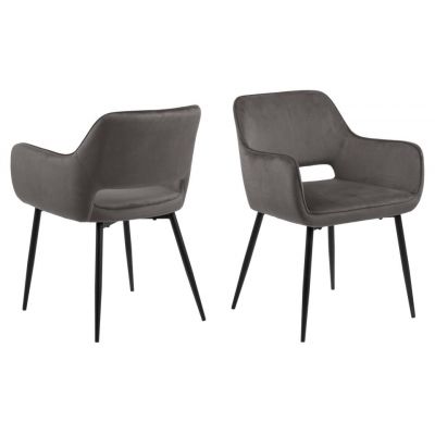 Set 2 scaune tapitate cu stofa si picioare metalice Ranja Velvet Gri Inchis / Negru, l56xA59,5xH79 cm