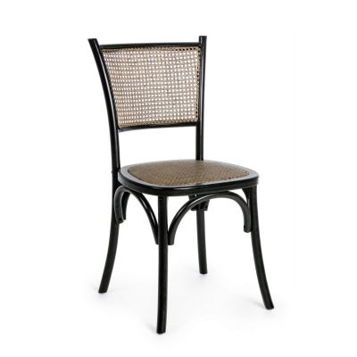 Scaun Carrel, Bizzotto, 45 x 53 x 89 cm, lemn de ulm/ratan, negru