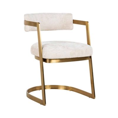 Scaun tapitat cu Chenille Alb cu picioare din Metal Auriu H77xL51xA58cm Jordan Richmond Interiors