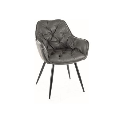 Scaun tapitat cu piele ecologica si picioare metalice Clyde Gri / Negru Mat, l57xA58xH87 cm