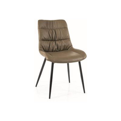 Scaun tapitat cu piele ecologica si picioare metalice, Lousit Verde Olive / Negru Mat, l51xA43xH87 cm
