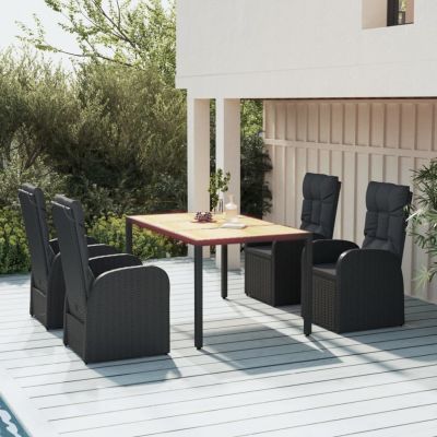 vidaXL Set mobilier de grădină cu perne, 5 piese, negru, poliratan