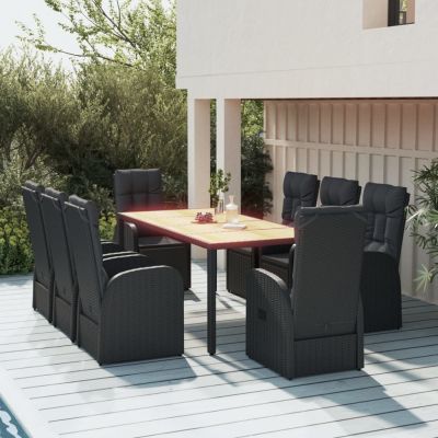 vidaXL Set mobilier de grădină cu perne, 9 piese, negru, poliratan