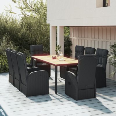 vidaXL Set mobilier de grădină cu perne, 9 piese, negru, poliratan