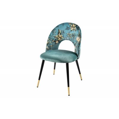 Set 2 scaune tapitat cu Catifea Turcoaz cu picioare din Metal Negru/Auriu H83xL53xA57cm Boutique