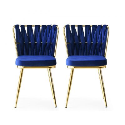 Set scaune 2 piese, Nmobb , Kuşaklı, Metal, Aur / Albastru Marin ieftin