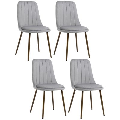 HOMCOM Set de 5 Scaune de Bucătărie cu Spătar Curbat, Picior din Oțel și Tapițerie din Catifea, 47x55x86 cm, Gri | Aosom Romania