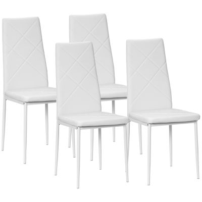 Set 4 scaune bucatarie HOMCOM cu spatar inalt, scaune moderne din piele artificiala si otel, 41x50x97cm, alb | Aosom Romania