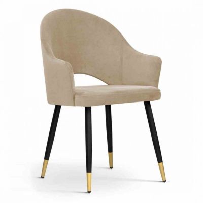 Scaun cu brate personalizabit din Catifea si Metal Bej/Negru/Auriu H87xL56xA62cm Goda